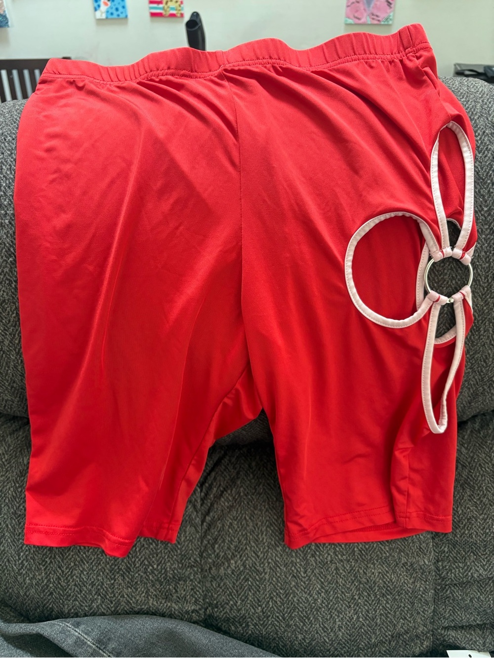 SHEIN Red Athletic Shorts with Decorative Side Rings